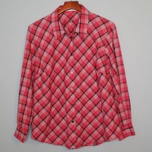 {Foxcroft} Red & Black Tartan Checked Button Down